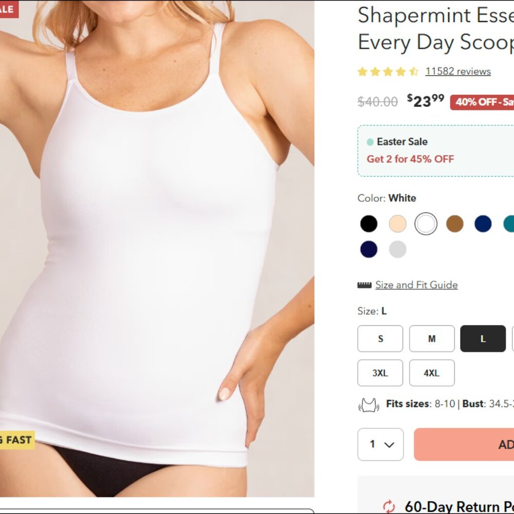 NEW Shapermint All Day Every Day Cami White sz L